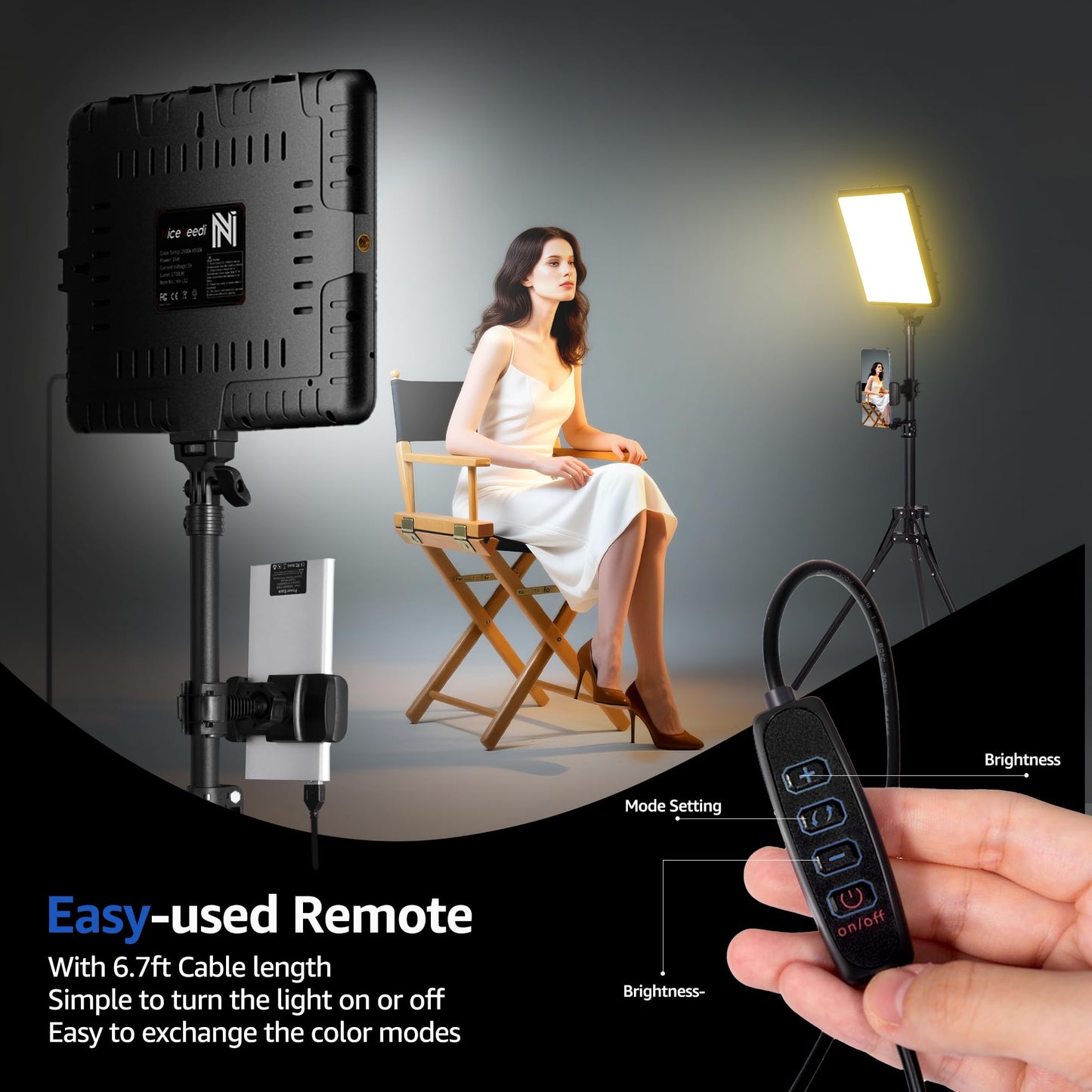 2-Pack LED Video Light Kit, NiceVeedi Studio Light, 2800-6500K Dimmable Photography Lighting Kit with Tripod Stand&Phone Holder, 73" Stream Light for Video Recording, Game Streaming, YouTube