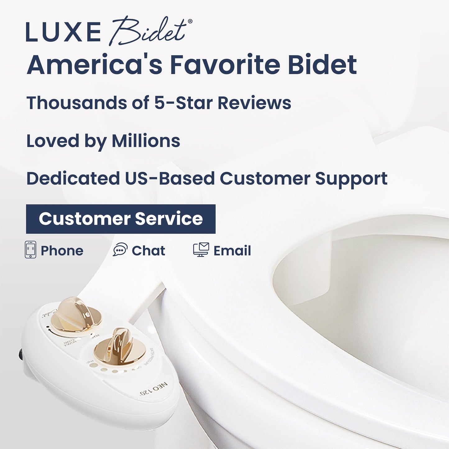 LUXE Bidet NEO 120 - Single Nozzle, Self-Cleaning, Non-Electric Bidet Attachment for Toilet Seat, Adjustable Water Pressure, Rear Wash (White)