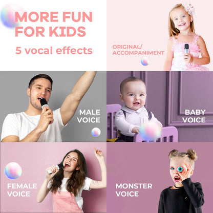 YLL Mini Karaoke Machine for Kids Adults, Portable Bluetooth Speaker with 2 Wireless Microphones, Trendy Birthday Gifts Toys for Girls Ages 3, 4, 5, 6, 7, 8, 9, 10+ Years Old Home Family Party (P-ink)