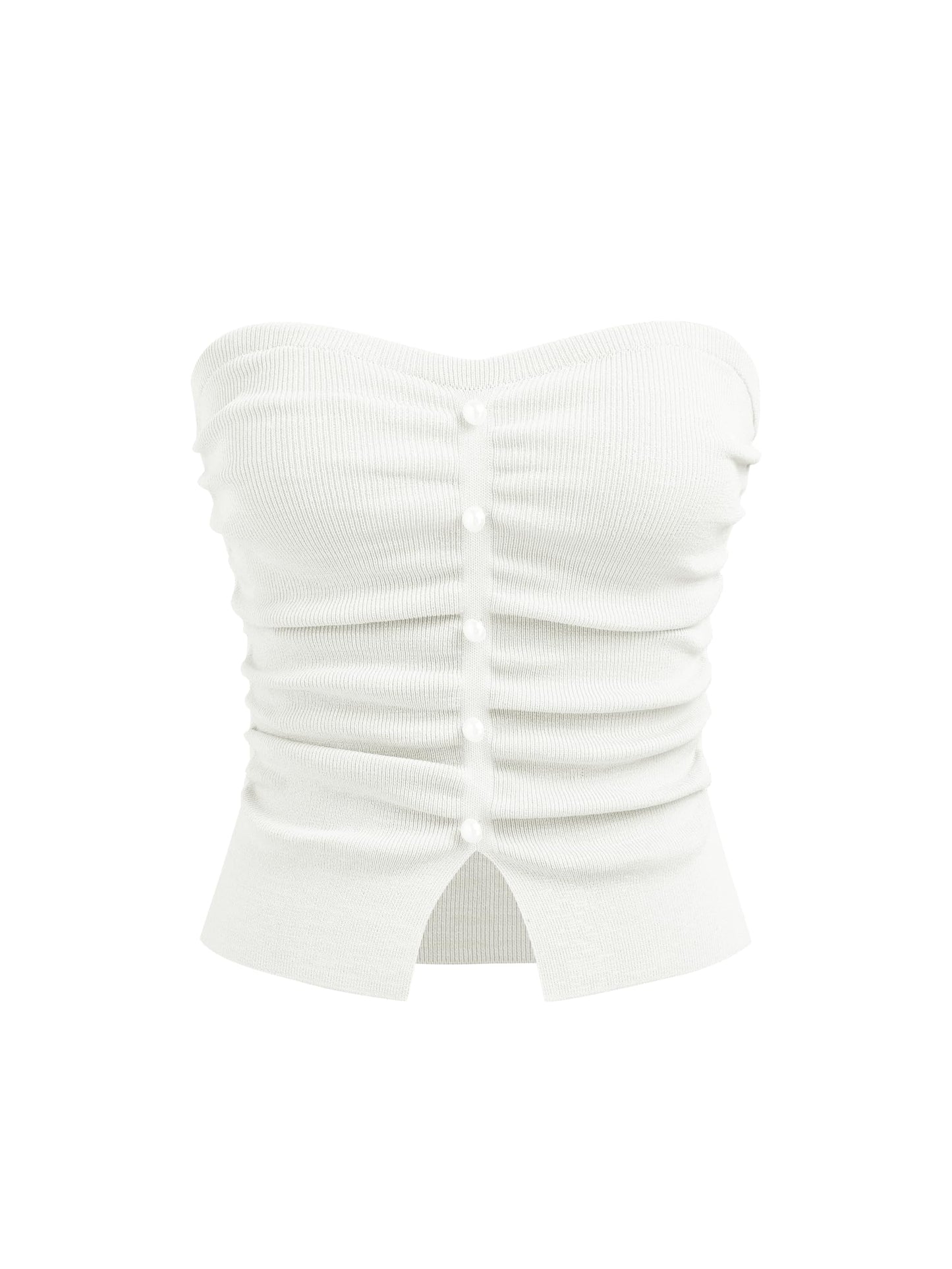 CIDER Faux Pearl Tube Tops for Women Crop Knit Split Hem Ruched Going Out Tops Cute Summer Outfits Y2K