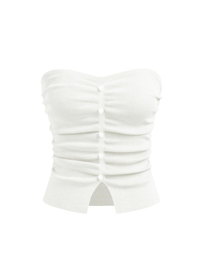 CIDER Faux Pearl Tube Tops for Women Crop Knit Split Hem Ruched Going Out Tops Cute Summer Outfits Y2K