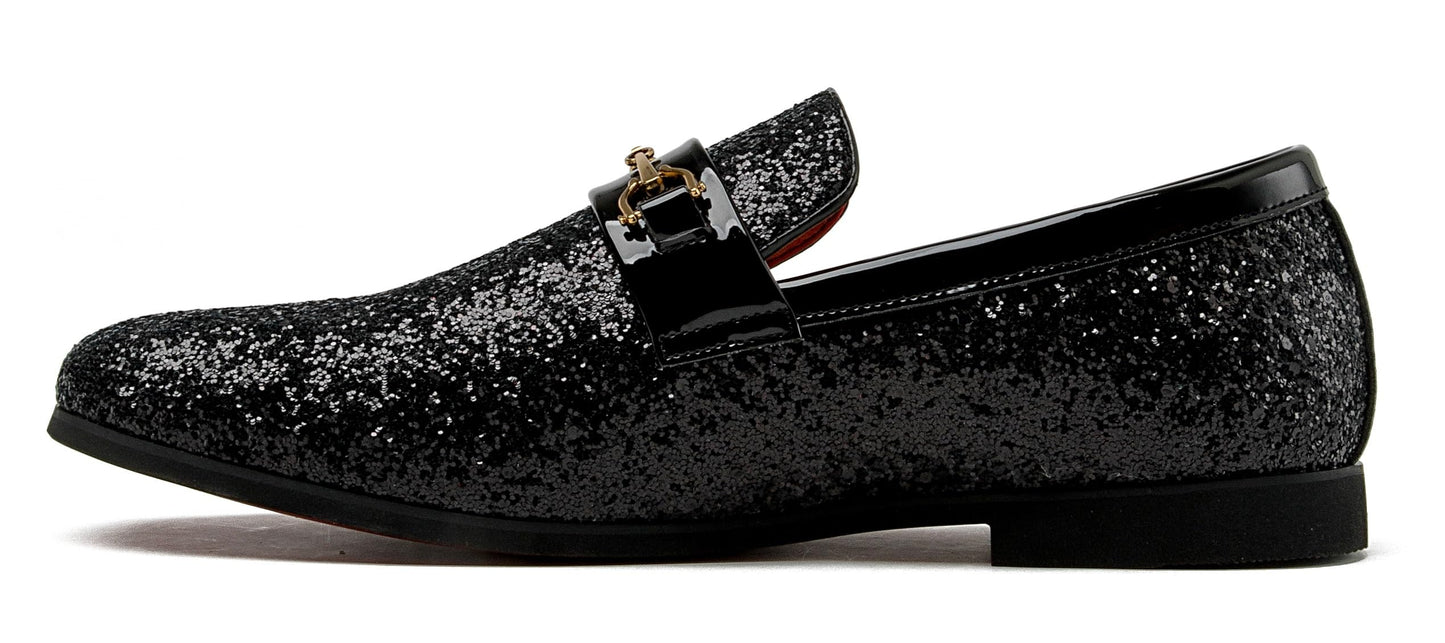 Men Loafer Metallic Textured Slip-on Glitter Sequins Fashion Wedding Dress Shoes Golden