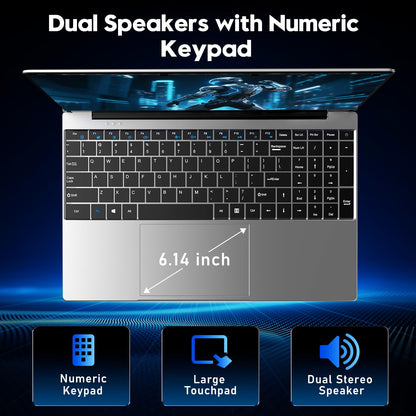 NIAKUN Laptop, Window 11 Pro Laptop Computer 2026, 15.6 Inch Lap Top, 16GB RAM 256GB SSD PC, M3-6Y30 Processor, FHD Display, WIFI5, BT4.2, Webcam, Office 365 for Business, School, Work, Student, Gray