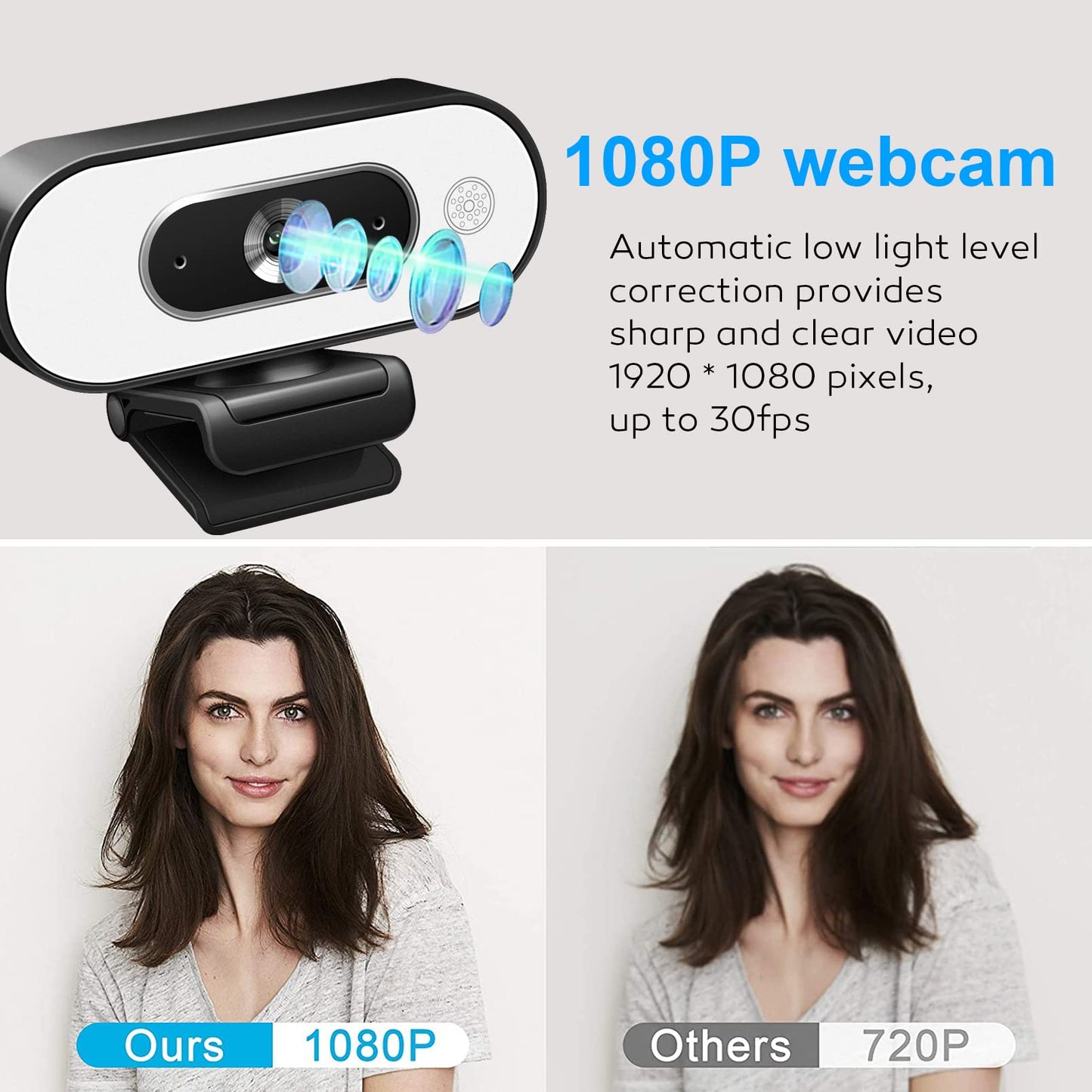 W4 2K Autofocus Webcam with Dual Mics & LED Light, 1080P 60fps/2K 50fps, USB Streaming Camera for PC, Laptop, Switch 2, Desktop - Plug and Play