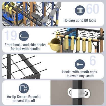 Garden Tool Organizer,Metal Yard Tool Organizer ,Holds 50 Long-Handled Tools/Rakes/Brooms,Side Garden Pocket ,Heavy Duty Steel Yard Tool Storage Rack for Garage,Shed, Outdoor