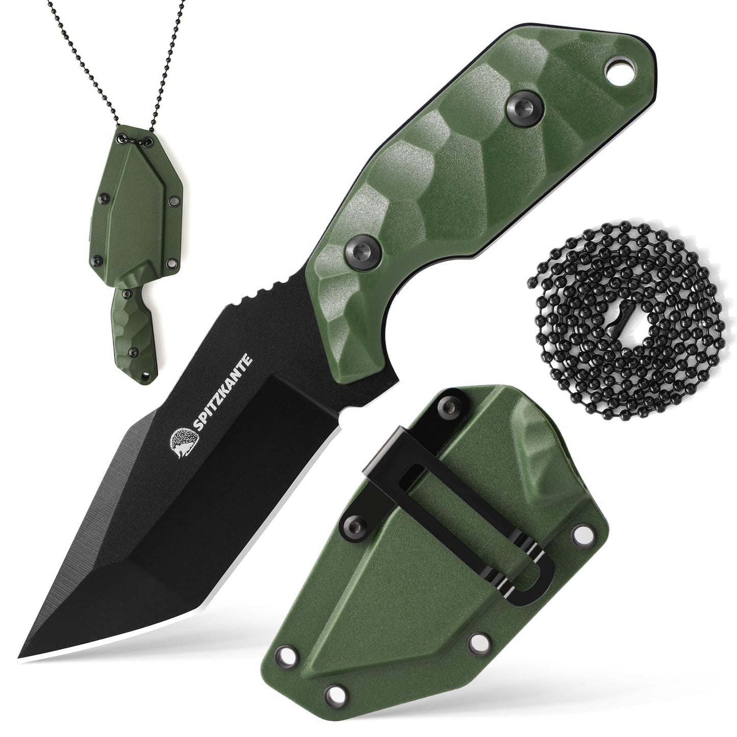 Neck Knife with Sheath and Necklace X-TAN-K, Horizontal Carry Knife with Full Tang Tanto 5Cr14MoV Steel Blade, Khaki ABS Handle, EDC, Outdoor, Camping & Hiking