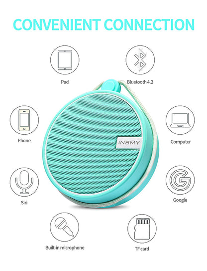 INSMY C12 IPX7 Waterproof Shower Bluetooth Speaker, Portable Small Speaker, Speakers Bluetooth Wireless Loud Clear Sound Support TF Card Suction Cup for Kayak Canoe Beach Gift (Black)