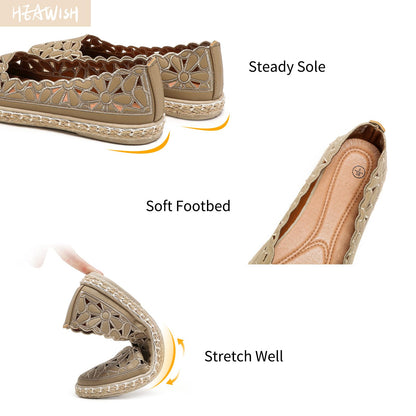HEAWISH Women’s Ballet Flat Daisy Round Toe Dress Shoes Casual Slip On Rope Loafer