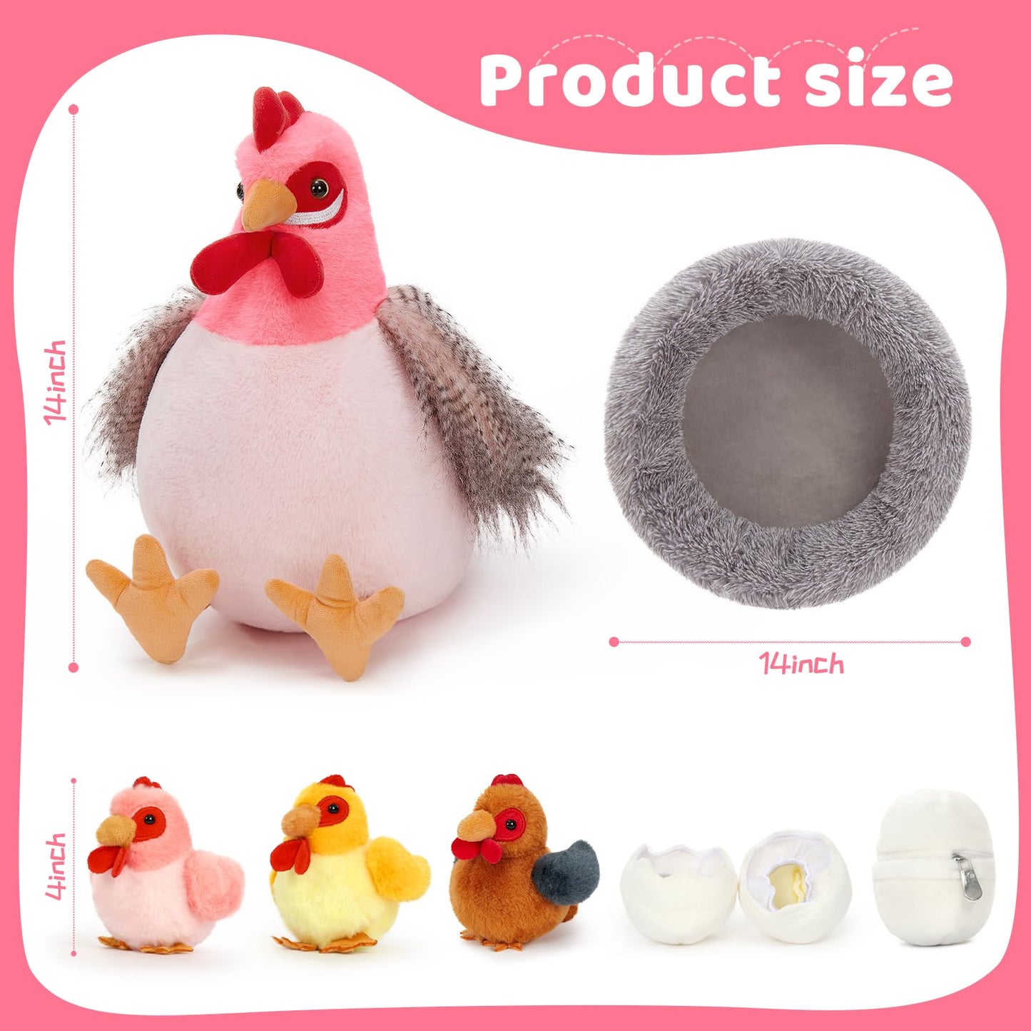 MaoGoLan 8Pcs Chicken Stuffed Animals, Stuffed Hen Plush Toys with Babies Chickens and Eggs, Nest House Plush Set, Cute and Soft Farm Stuffed Animals Gift for Kids