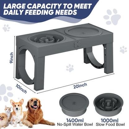 XIAZ Elevated Dog Bowls Large Breed Raised Dogs Bowl Stand Large/Medium Sized Dog Stainless Steel Food Water Bowl Stands 5 Heights Adjustable 9/11/12/14in Black Pet Feeder Dish Station