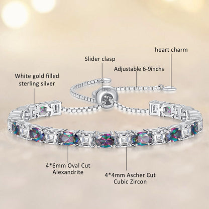 Sterling Silver Birthstone Bracelets for Women White Gold Tennis Bracelets Adjustable Chain 6-9 Inchs Jewelry Hypoallergenic Anniversary Birthday Gifts for Women Mom Wife Her