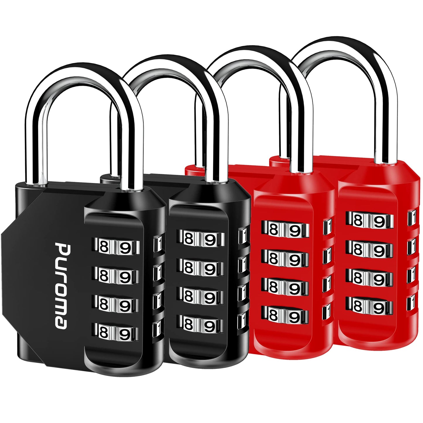 Puroma 2 Pack Combination Lock 4 Digit Padlock for School Gym Locker, Sports Locker, Fence, Toolbox, Case, Hasp Storage (Black & Code Window)
