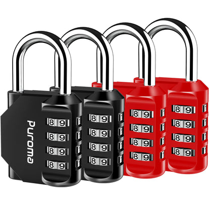 Puroma 2 Pack Combination Lock 4 Digit Padlock for School Gym Locker, Sports Locker, Fence, Toolbox, Case, Hasp Storage (Black & Code Window)