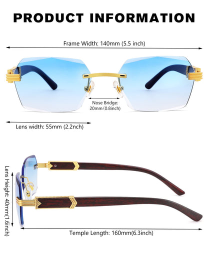 Pro Acme Rimless Rectangle Sunglasses for Men Women Hexagon Shade Eyewear Frameless y2k Glasses