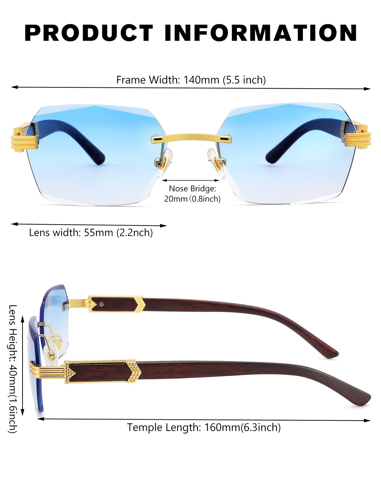 Pro Acme Rimless Rectangle Sunglasses for Men Women Hexagon Shade Eyewear Frameless y2k Glasses
