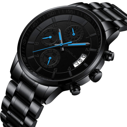 CRRJU Men's Fashion Stainless Steel Watches Date Waterproof Chronograph Wristwatches,Black Steel Band Waterproof Quartz Watch for Men