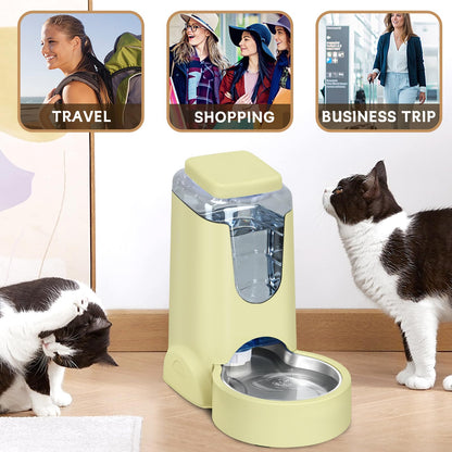 Automatic Cat Feeder and Water Dispenser with Stainless Steel Bowl Dog Gravity Food Feeder and Waterer for Small Medium Pets Puppy Kitten 1 Gallon x 2