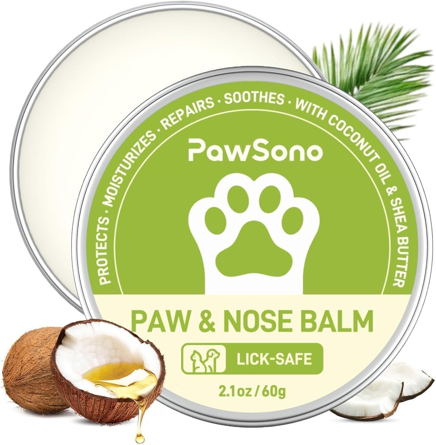 PawSono Lick-Safe Dog Paw & Nose Balm with Coconut Oil | All-Natural Dog Paw Protector Against Hot Pavement & Sand, Great for Dogs who Hate Dog Booties or Shoes (2.1 oz / 60 g)
