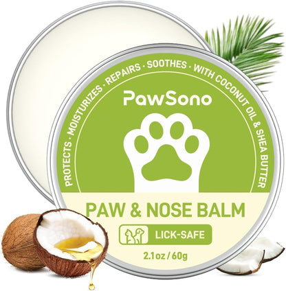 PawSono Lick-Safe Dog Paw & Nose Balm with Coconut Oil | All-Natural Dog Paw Protector Against Hot Pavement & Sand, Great for Dogs who Hate Dog Booties or Shoes (2.1 oz / 60 g)