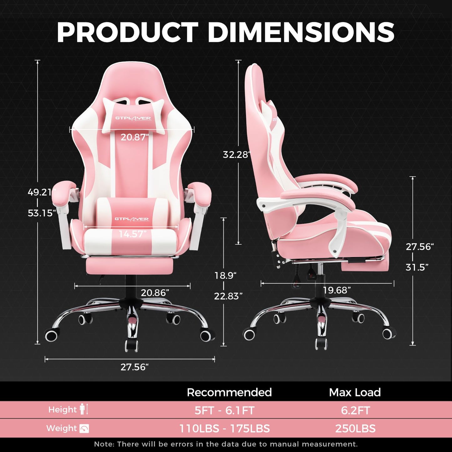 GTPLAYER Gaming Chair, Computer Chair with Footrest and Lumbar Support, Height Adjustable Game Chair with 360°-Swivel Seat and Headrest and for Office or Gaming (Pearl White)