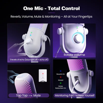 USB Microphone for PC Gaming: Condenser Microphone RGB for Gamer with Stand Mic - Recording Mic for Computer&Laptop with Qiuck Mute - Desk Podcast Mic for Podcast & Singing & Streaming & Youtube Black