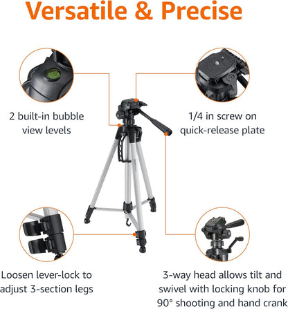Amazon Basics 50-inch Lightweight Portable Camera Tripod Stand with Quick-Release Plate, Adjustable Height, Aluminum, for Travel Photography, Champagne