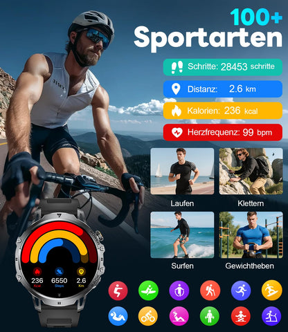 LIGE Military Smart Watches for Men(2 Bands),1000mAh/1.85" HD Large Screen Smartwatch, Flashlight/110+ Sports Modes/Sleep Monitor, Fitness Tracker Watch for Android iOS,Black