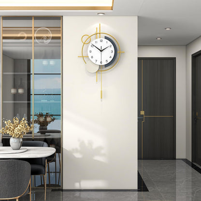 Wall Clock Decorative Large Modern Wall Clock Silent Non-Ticking Battery Operated Gold Unique Pendulum Clock for Living Room,Bedroom,Office,Kitchen,Bathroom,Wall Decor 13.8x21.9in