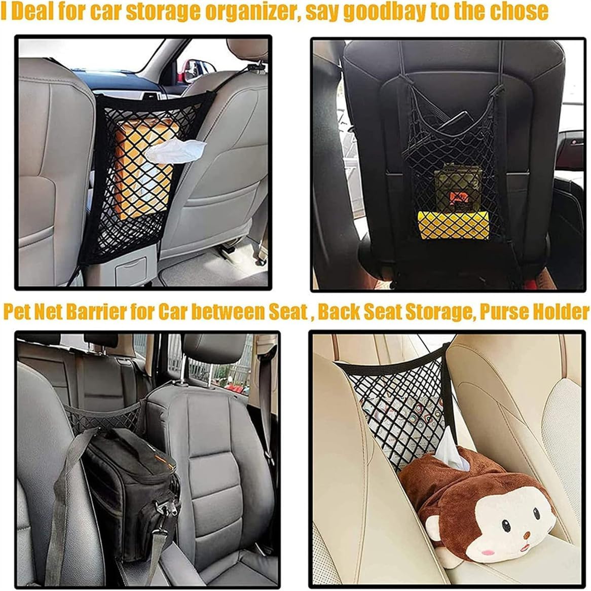 DYKESON Dog Car Barrier Net, Upgraded Pet Kids Divider with Mesh Organizer for Cars SUVs