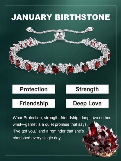 Birthstone Bracelets for Women, Pear Cut Tennis Bracelet 925 Sterling Silver, 6-9 Inch Adjustable Celtic Knot, Anniversary Birthday Jewelry Gifts for Women