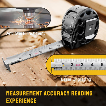 STEELITE Tape Measure 25'FT Stainless Steel Waterproof & Rustproof Retractable Measuring Tape with Hollow Design Carbon Fiber