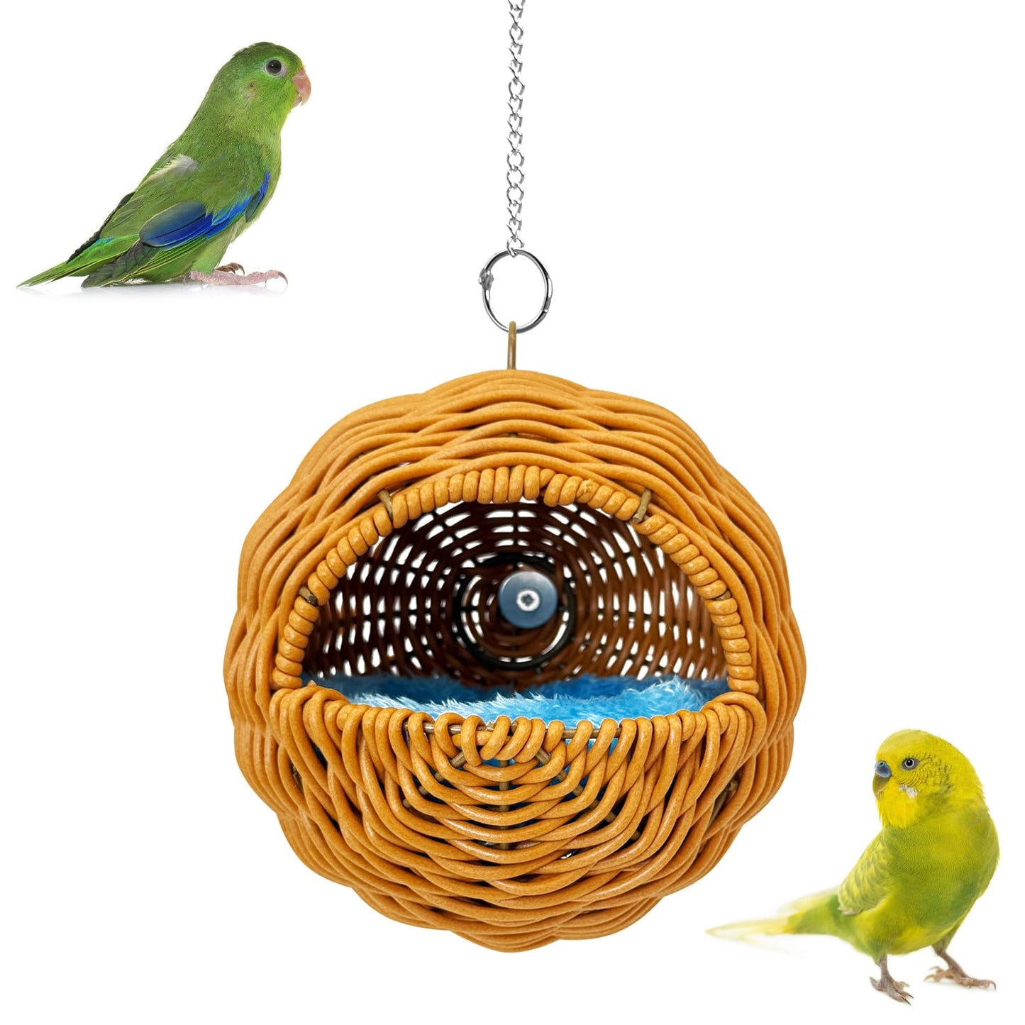 BNOSDM Rattan Bird Nest Parrot Nesting House Parakeet Nesting Soft Lovebird Warm Bed Sleeping for Parrots Bird Cage Accessories for Cockatiels Budgerigars Finches Canaries (Single-Hole Style)