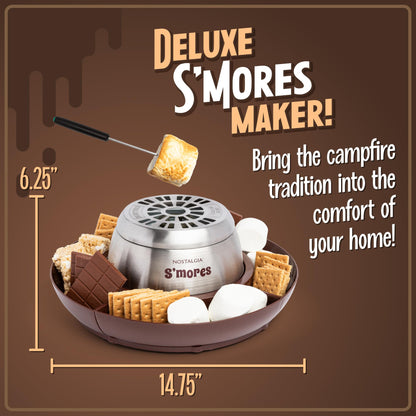 Nostalgia Tabletop Indoor Electric S'mores Maker - Smores Kit With Marshmallow Roasting Sticks and 4 Trays for Graham Crackers, Chocolate, and Marshmallows - Movie Night Supplies - Brown