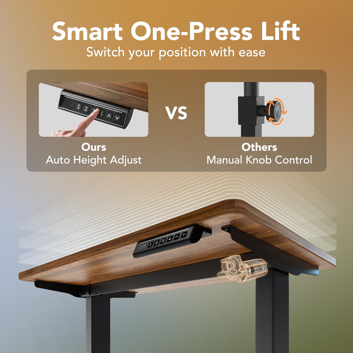 HUANUO 32" Small Electric Standing Desk Adjustable Height, 4 Memory Height Settings, Sit Stand Up Desk for Home Office & Computer Workstation, LightWalnut