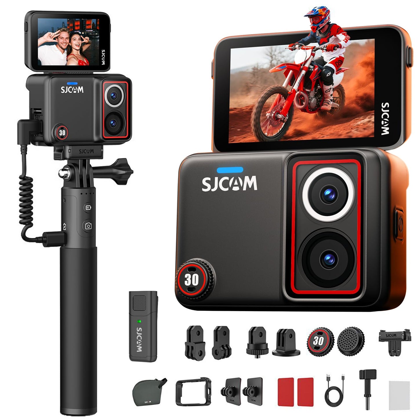 SJCAM SJ30 6K Action Camera with Wireless Microphone,8K/6K/5K/4K Image,5M Body Waterproof 2.51” Flip Touch Screen,Low Light,7H Battery Handle,SteadyMotion 2.0 Stabilization,for Travel (Creator Combo)