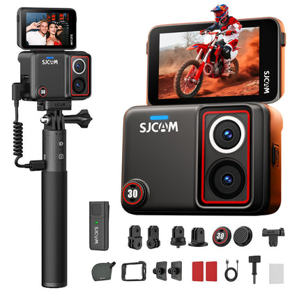 SJCAM SJ30 6K Action Camera with Wireless Microphone,8K/6K/5K/4K Image,5M Body Waterproof 2.51” Flip Touch Screen,Low Light,7H Battery Handle,SteadyMotion 2.0 Stabilization,for Travel (Creator Combo)