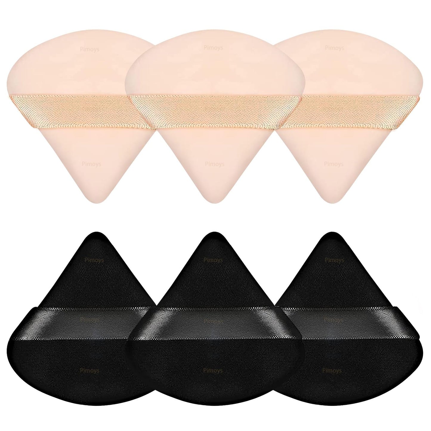 Pimoys 6 Pieces Powder Puff, Face Makeup Sponge Soft Velour Triangle Powder Puffs Beauty Sponge for Loose Powder (Black, Pink)