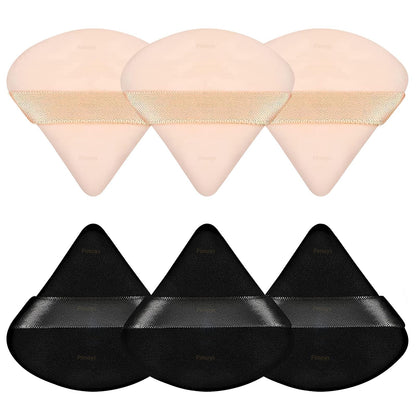 Pimoys 6 Pieces Powder Puff, Face Makeup Sponge Soft Velour Triangle Powder Puffs Beauty Sponge for Loose Powder (Black, Pink)