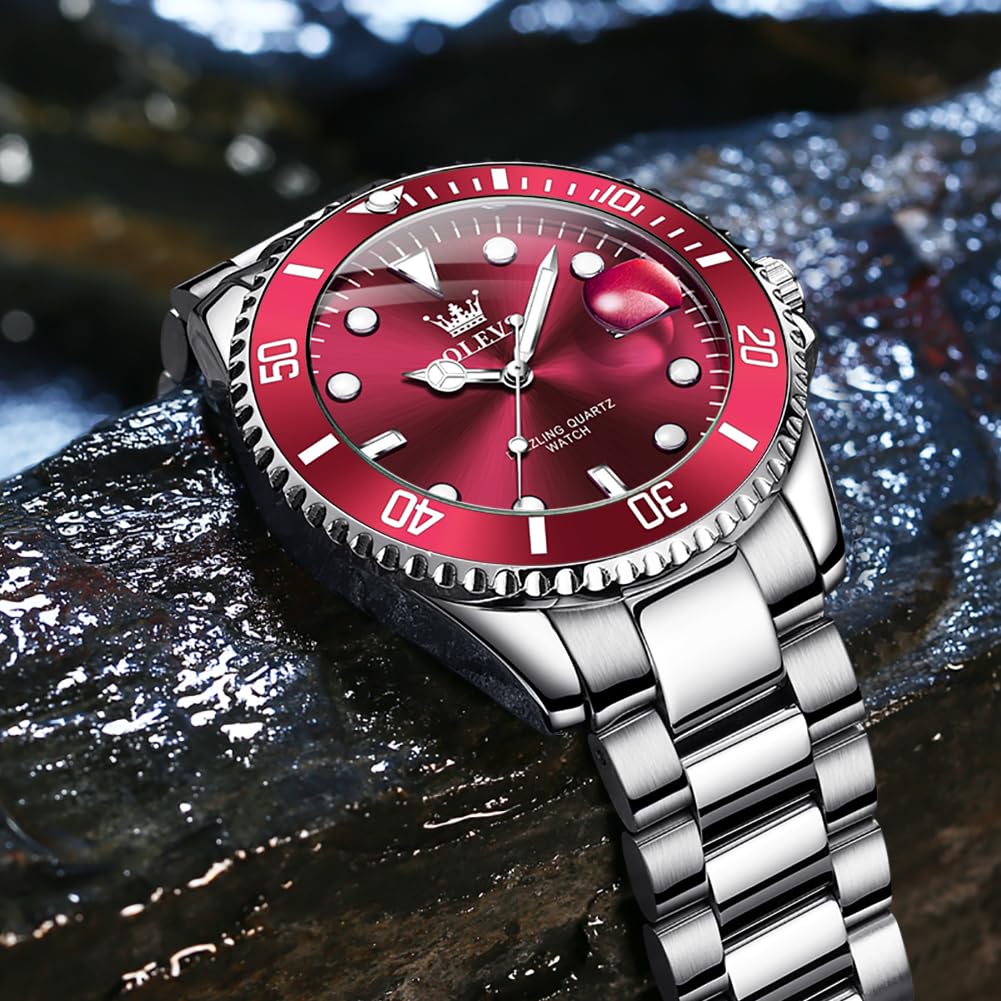 OLEVS Luxury Watches for Men Big Face Stainless Steel Business Dress Analog Quartz Watch with Day Waterproof Luminous Mens Wrist Watch