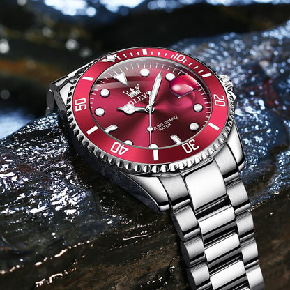 OLEVS Luxury Watches for Men Big Face Stainless Steel Business Dress Analog Quartz Watch with Day Waterproof Luminous Mens Wrist Watch