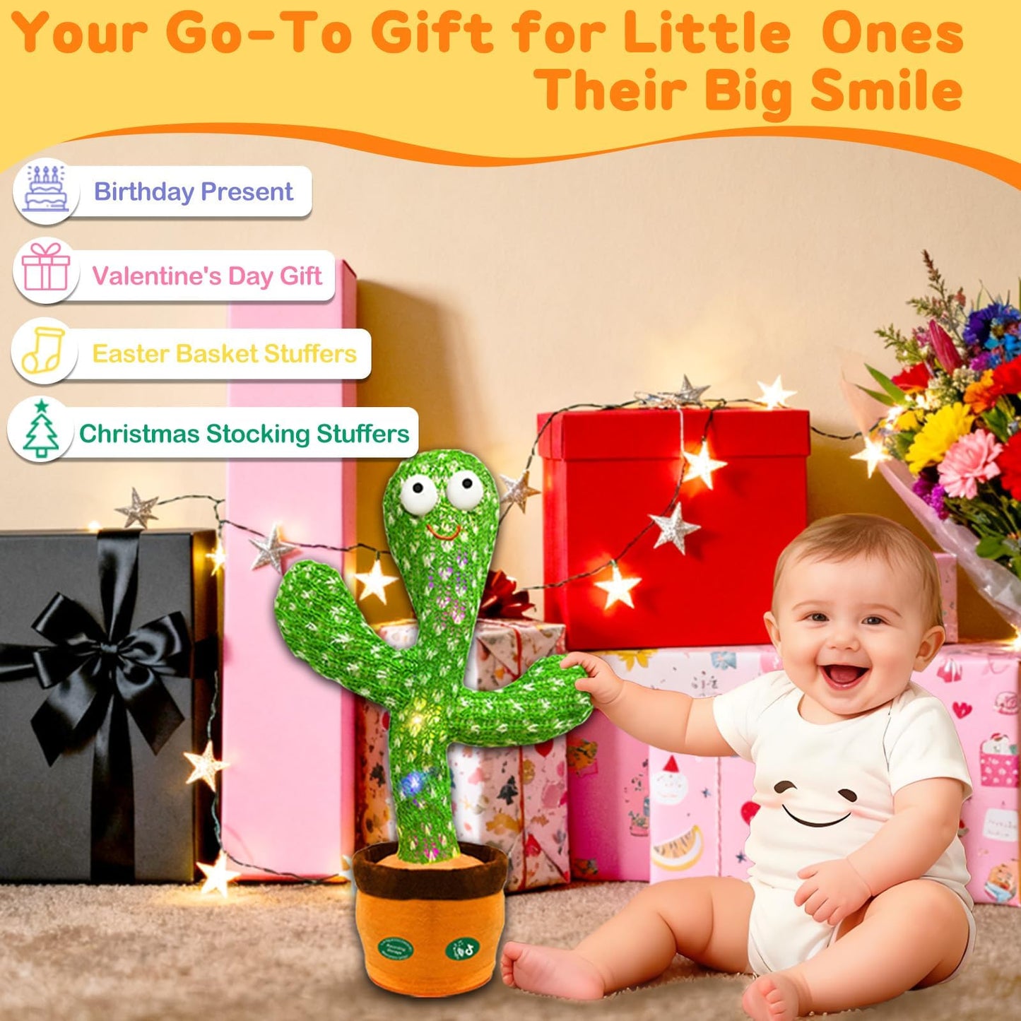 Hunfur Interactive Baby Toys Dancing Talking Cactus Toy,Funny Gift for Infant, Singing Record Repeat What You Say Light Up Toy for Toddler Boy Girl (Volume Adjustment)