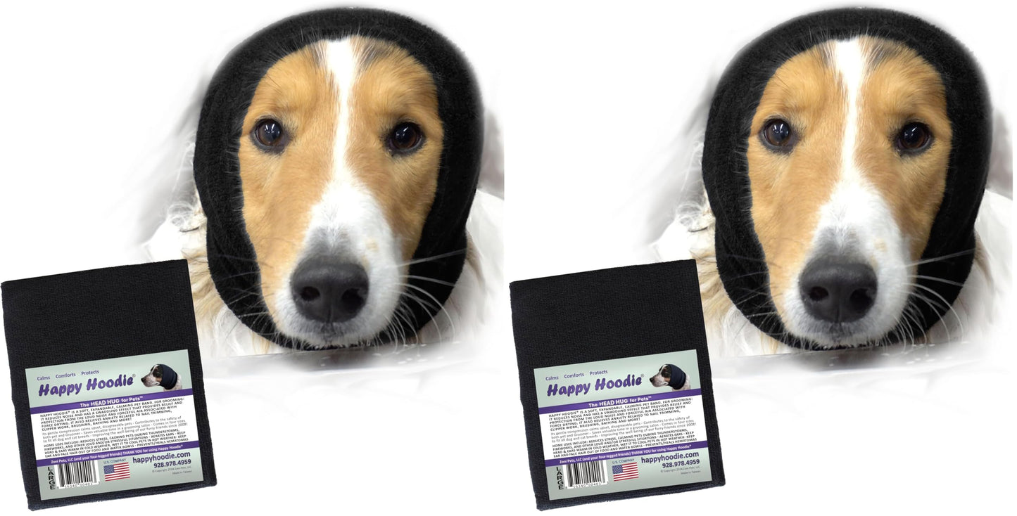 Happy Hoodie The Original Dog & Cat Calming Band - American Brand - Anxiety Relief/Noise Protection - Grooming - Thunder - Fireworks (Large, Black) - Since 2008