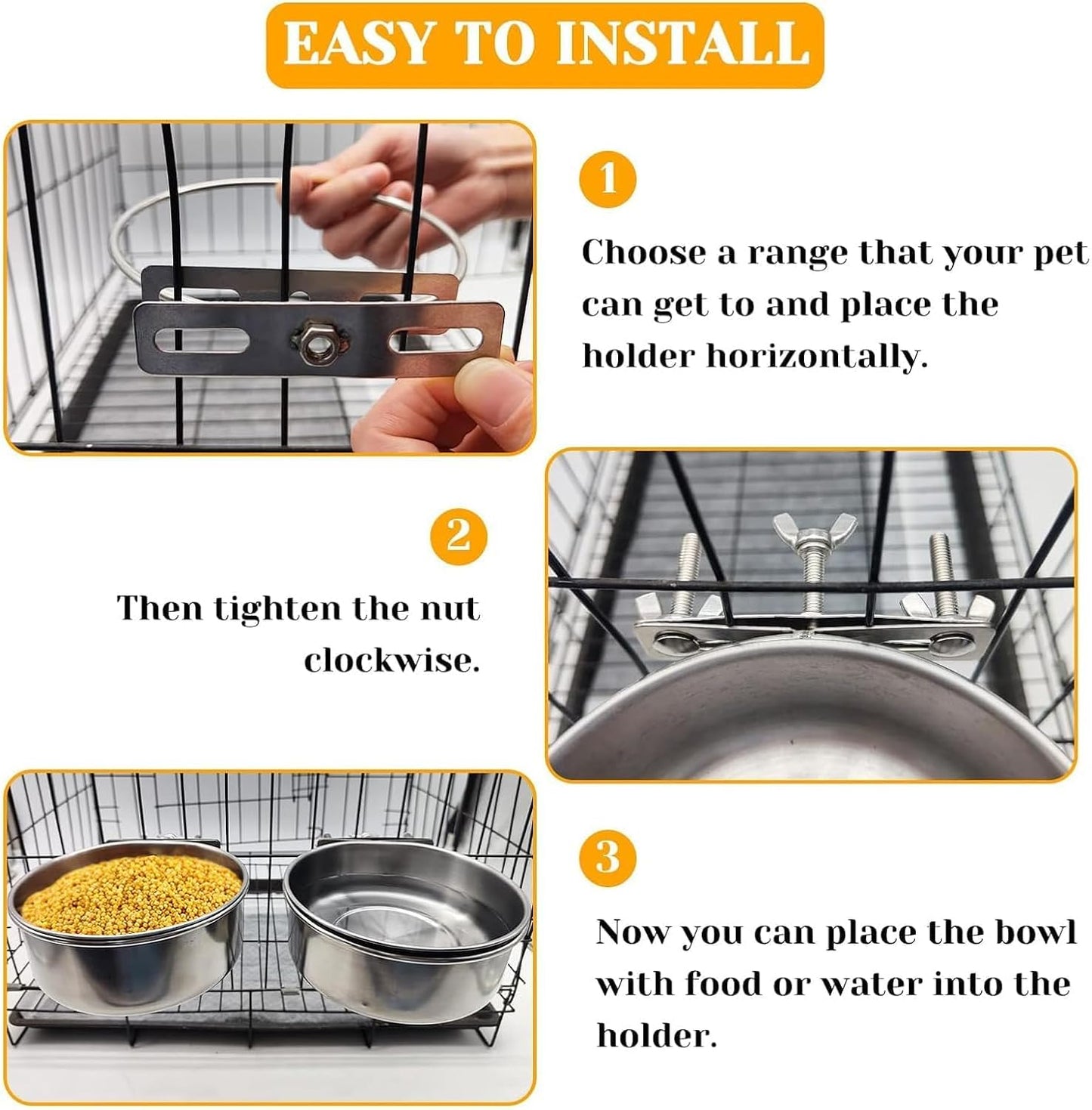 PINVNBY Parrot Feeding Cups Birds Food Dish Stainless Steel Parrot Feeders Water Cage Bowls with Clamp Holder for Cockatiel Conure Budgies Parakeet Parrot Macaw Small Animal Chinchilla Pack of 2