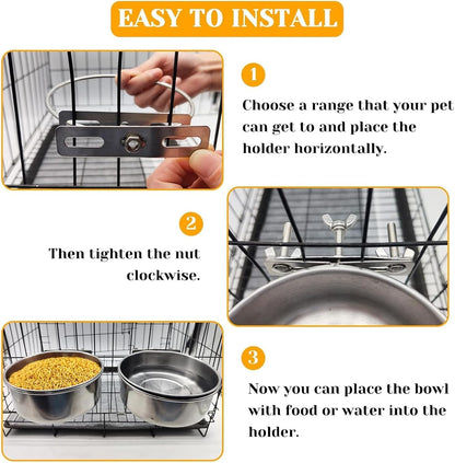 PINVNBY Parrot Feeding Cups Birds Food Dish Stainless Steel Parrot Feeders Water Cage Bowls with Clamp Holder for Cockatiel Conure Budgies Parakeet Parrot Macaw Small Animal Chinchilla Pack of 2