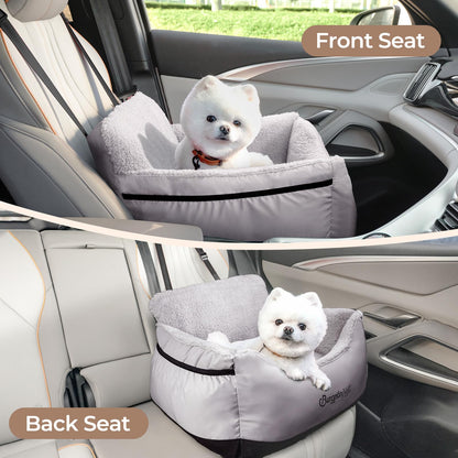 BurgeonNest Dog Car Seat for Small Dogs, Soft Pet Car Travel Home Bed Under 25 lbs, Fully Detachable and Washable Cat Booster Carseats with Storage Pockets and Clip-On Leash Portable Carrier,Black