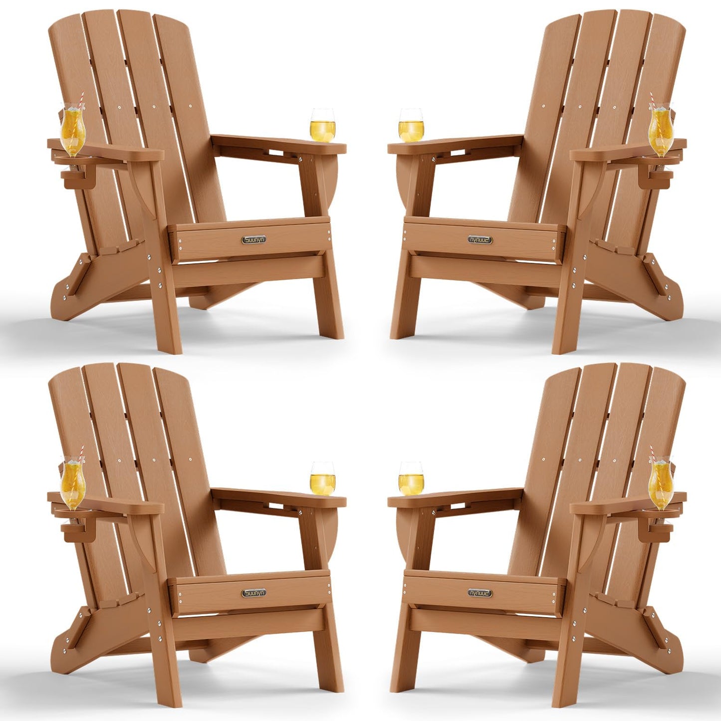 Folding Adirondack Chair, HDPE Adirondack Chairs with 2 Cup Holder, Plastic All-Weather Fire Pit Chairs, Outdoor Lawn Chair for Patio Garden (Grey)