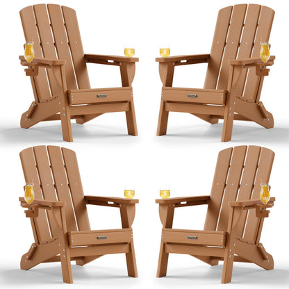 Folding Adirondack Chair, HDPE Adirondack Chairs with 2 Cup Holder, Plastic All-Weather Fire Pit Chairs, Outdoor Lawn Chair for Patio Garden (Grey)