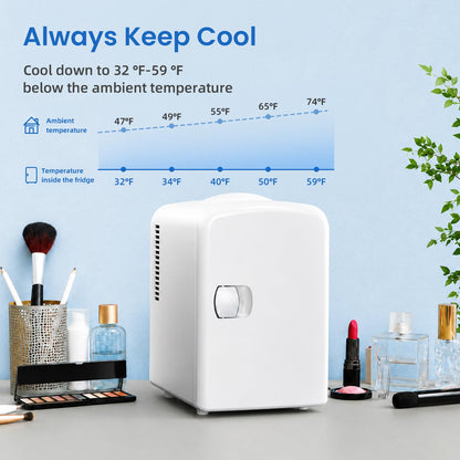 Antarctic Star Compact Refrigerator, Portable Mini Fridge, Skin Care 4L Capacity/6 Cans, for Bedroom, Car, Office & Dorm, Small Cooler for Cosmetics, Beverage and Food, Black