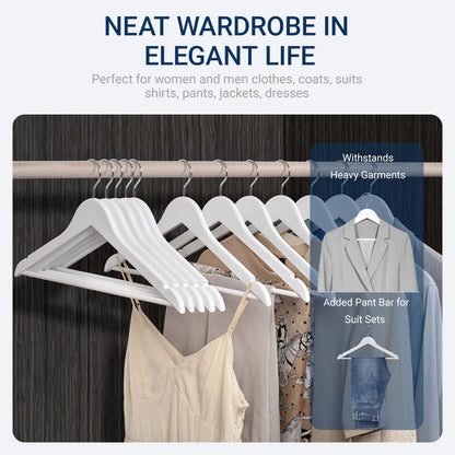 Amber Home 30 Pack Wooden Coat Hangers, Natural Wood Suit Hangers with Non-Slip Pant Bar, Clothes Hangers for Closet Organization, Shirts, Jackets, Dresses, and Pants (Natural, 30)