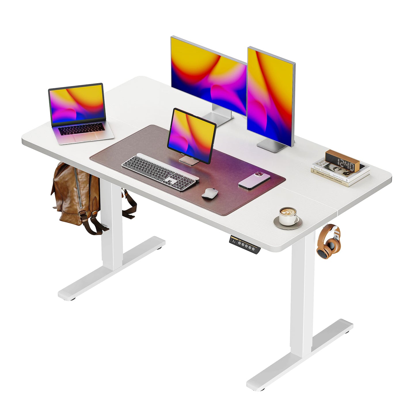 Huuger 55 x 28 Large Electric Standing Desk, Height Adjustable Computer Desk, 27.6" Deep Desktop, Stand up Gaming Office Table with 2 Hooks, 3 Preset Heights, for Home Office, Black
